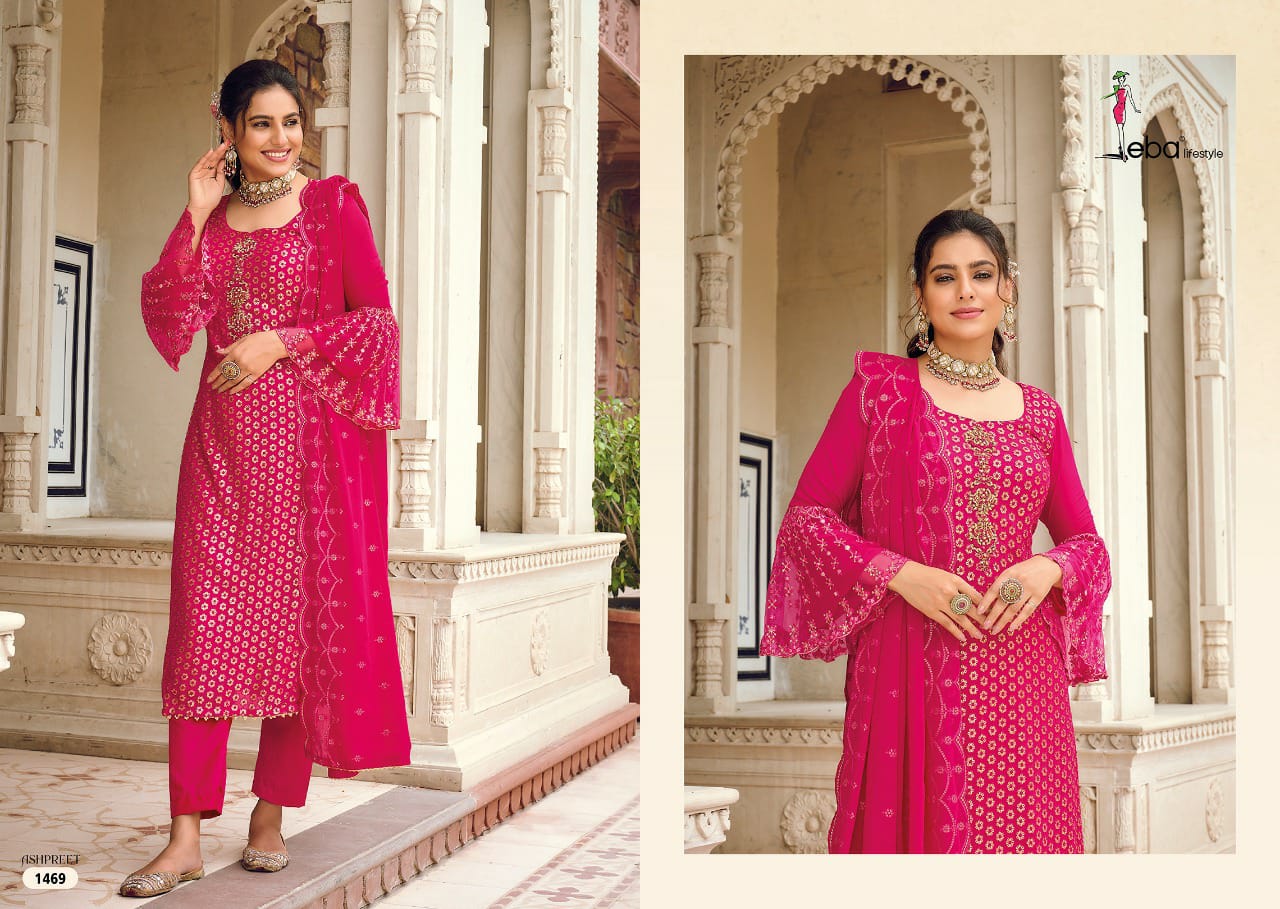 Eba Life Style Ashpreet Vol 7 Georgette With Heavy Embroidery Designer Suits Wholesaler Surat