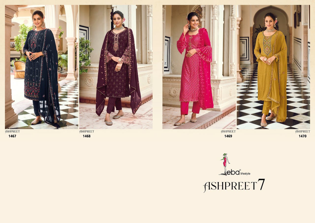 Eba Life Style Ashpreet Vol 7 Georgette With Heavy Embroidery Designer Suits Wholesaler Surat