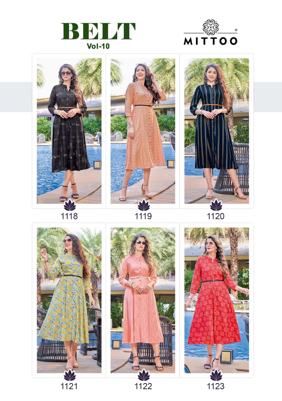 Mittoo Belt Vol 10 Rayon Printed Fancy Belt Style Casual Wear Kurtis Wholesaler Surat