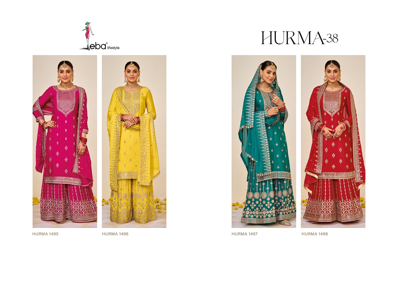 Eba Lifestyle Hurma Vol 38 Chinon With Heavy Elegant Designer Suits Wholesaler Surat