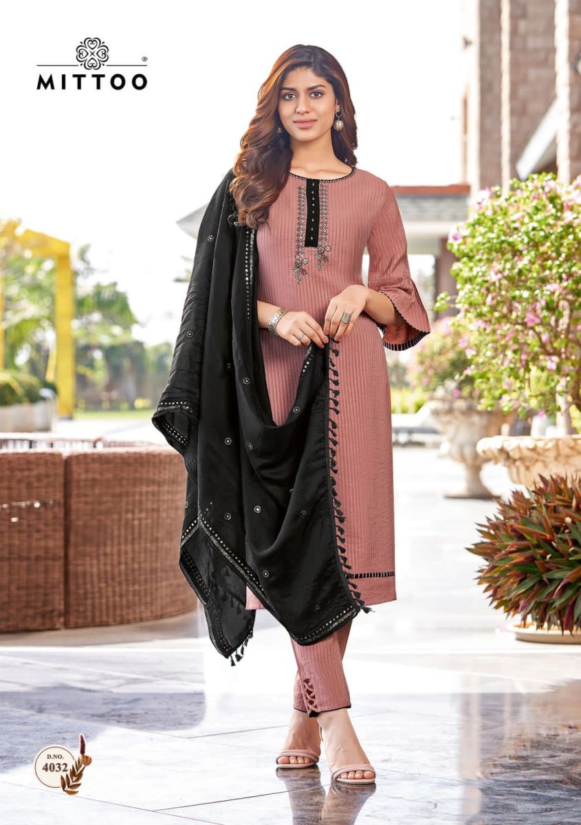 Mittoo Kohinoor Viscose Silk Embroidery Kurti Pant With Dupatta Set Wholesaler Surat
