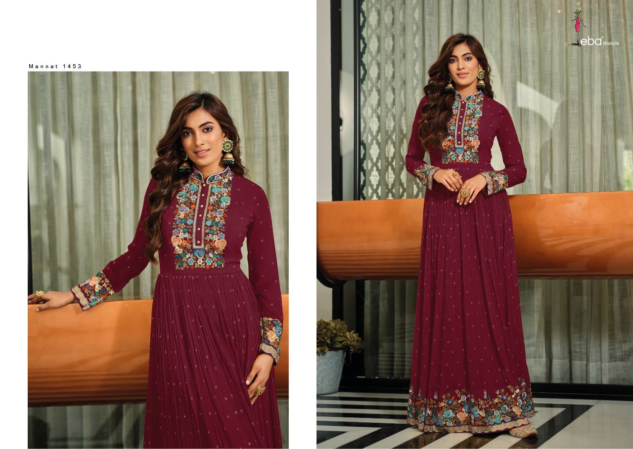 Eba Lifestyle Mannat Georgette Embroidery Designer Gown With Dupatta Set Wholesaler Surat