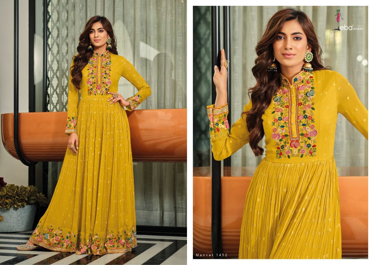 Eba Lifestyle Mannat Georgette Embroidery Designer Gown With Dupatta Set Wholesaler Surat