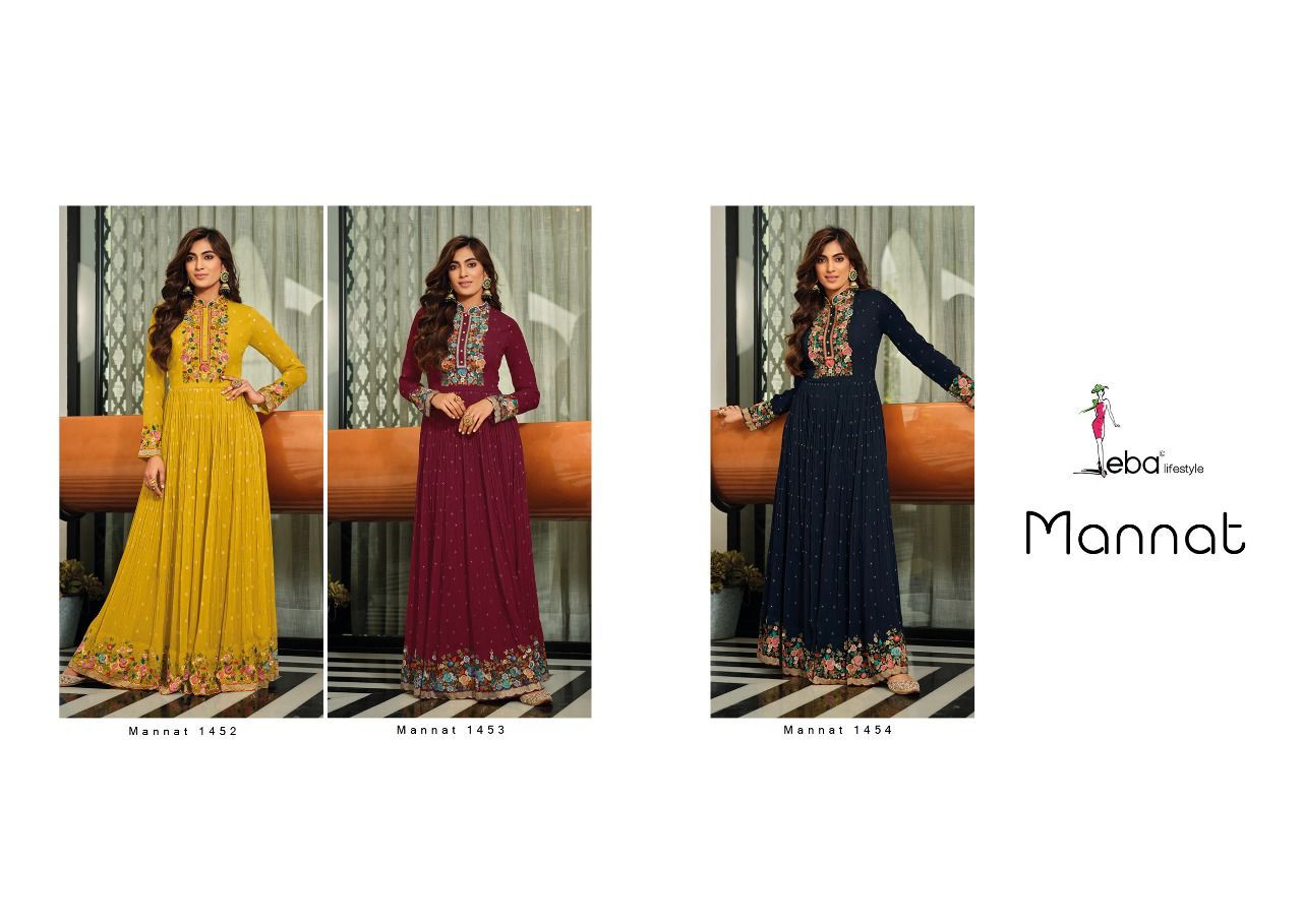 Eba Lifestyle Mannat Georgette Embroidery Designer Gown With Dupatta Set Wholesaler Surat