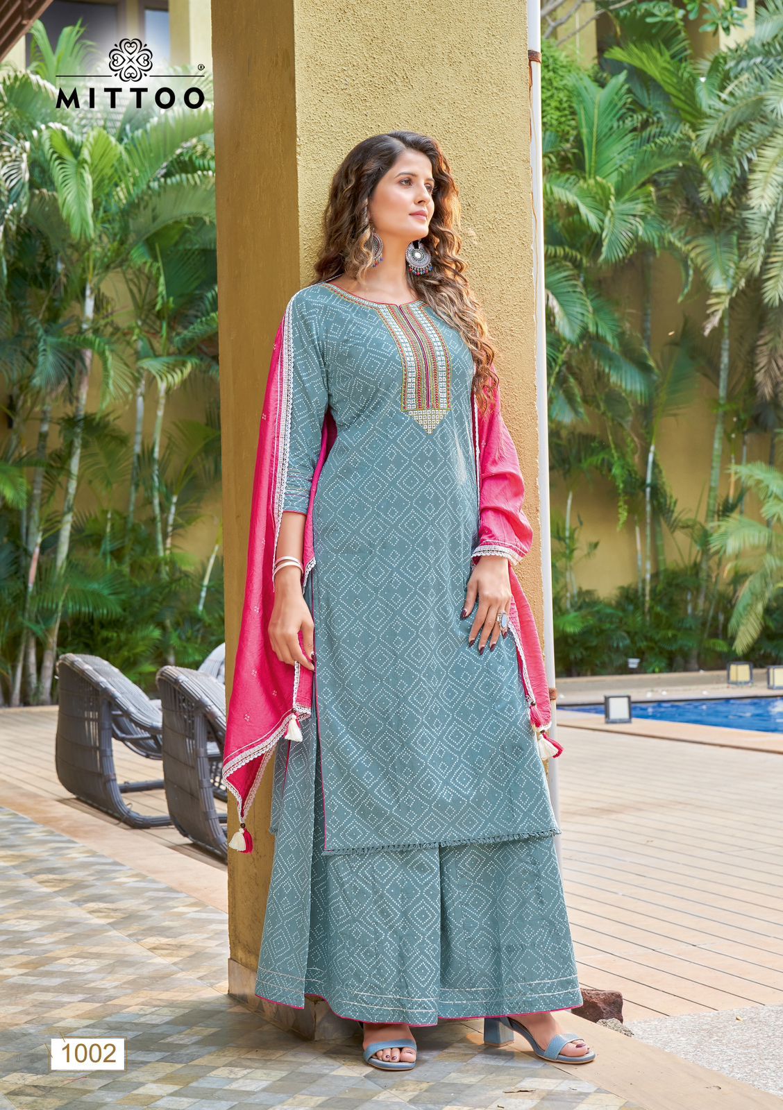 Mittoo Naira Rayon With Designer Print Kurtis Plazzo And Dupatta Wholesaler Surat