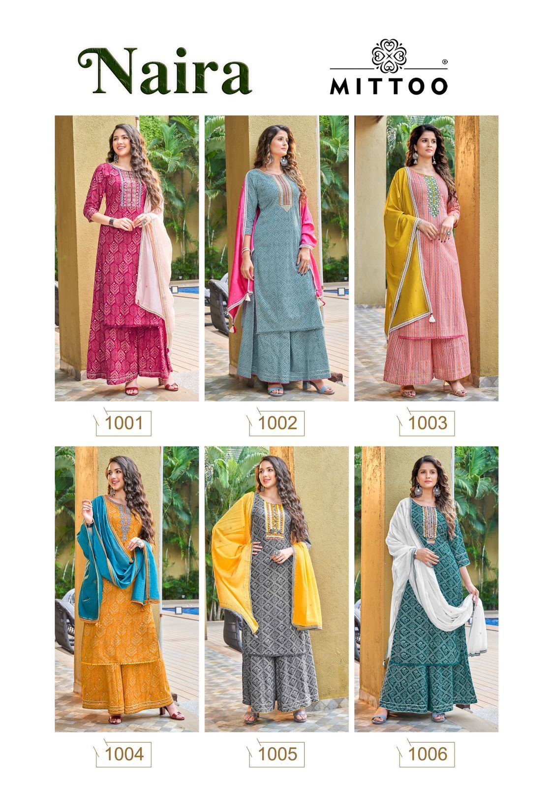 Mittoo Naira Rayon With Designer Print Kurtis Plazzo And Dupatta Wholesaler Surat