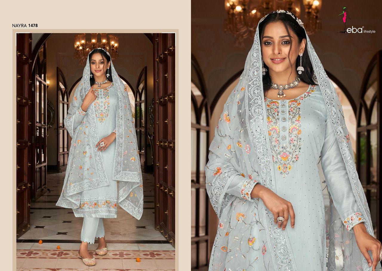 Eba Lifestyle Nyra Vol 5 Viscose Silk With Beautiful Embroidery Designer Suits Wholesaler Surat