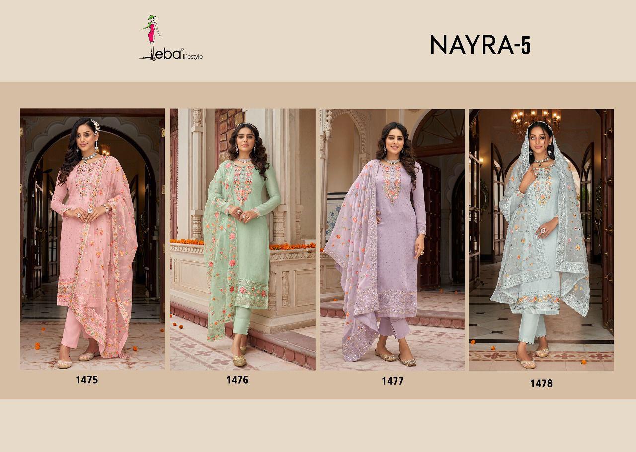 Eba Lifestyle Nyra Vol 5 Viscose Silk With Beautiful Embroidery Designer Suits Wholesaler Surat