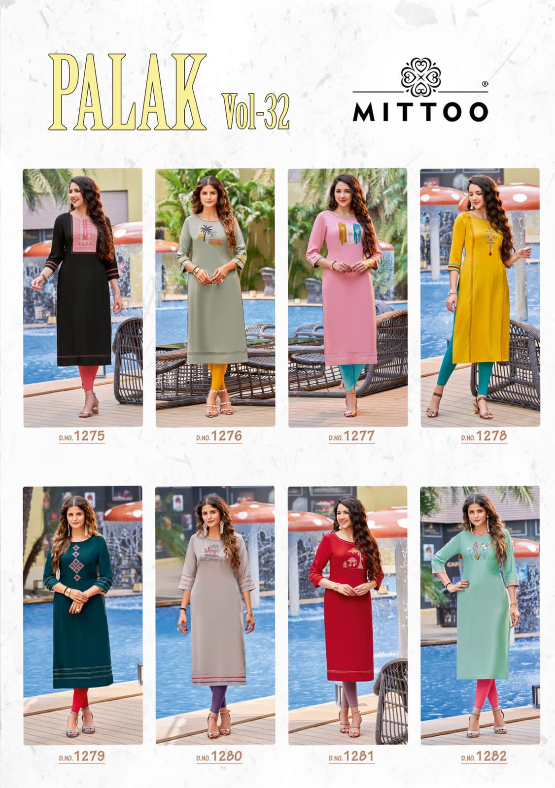 Mittoo Palak Vol 32 Rayon Fancy Straight Pattern Kurtis Wholesaler Surat