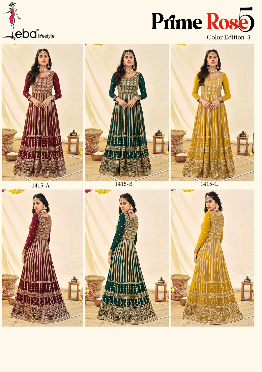 Eba Lifestyle Prime Rose Vol 5 Georgette Heavy Designer Suits Wholesaler Surat