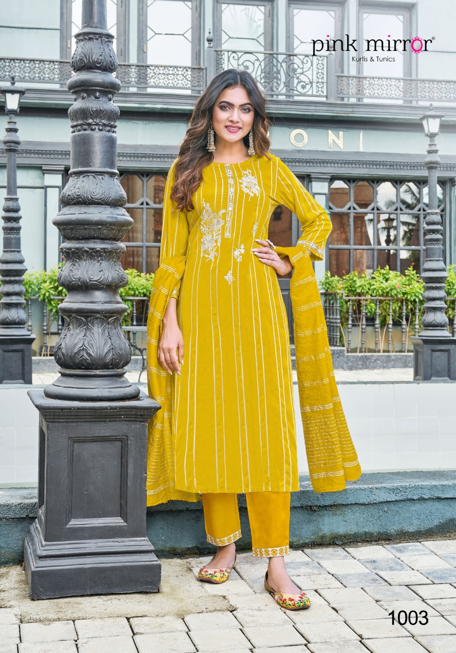 Pink Mirror Radical Viscose With Embroidery Kurtis Bottom And Dupatta Set Wholesaler Surat