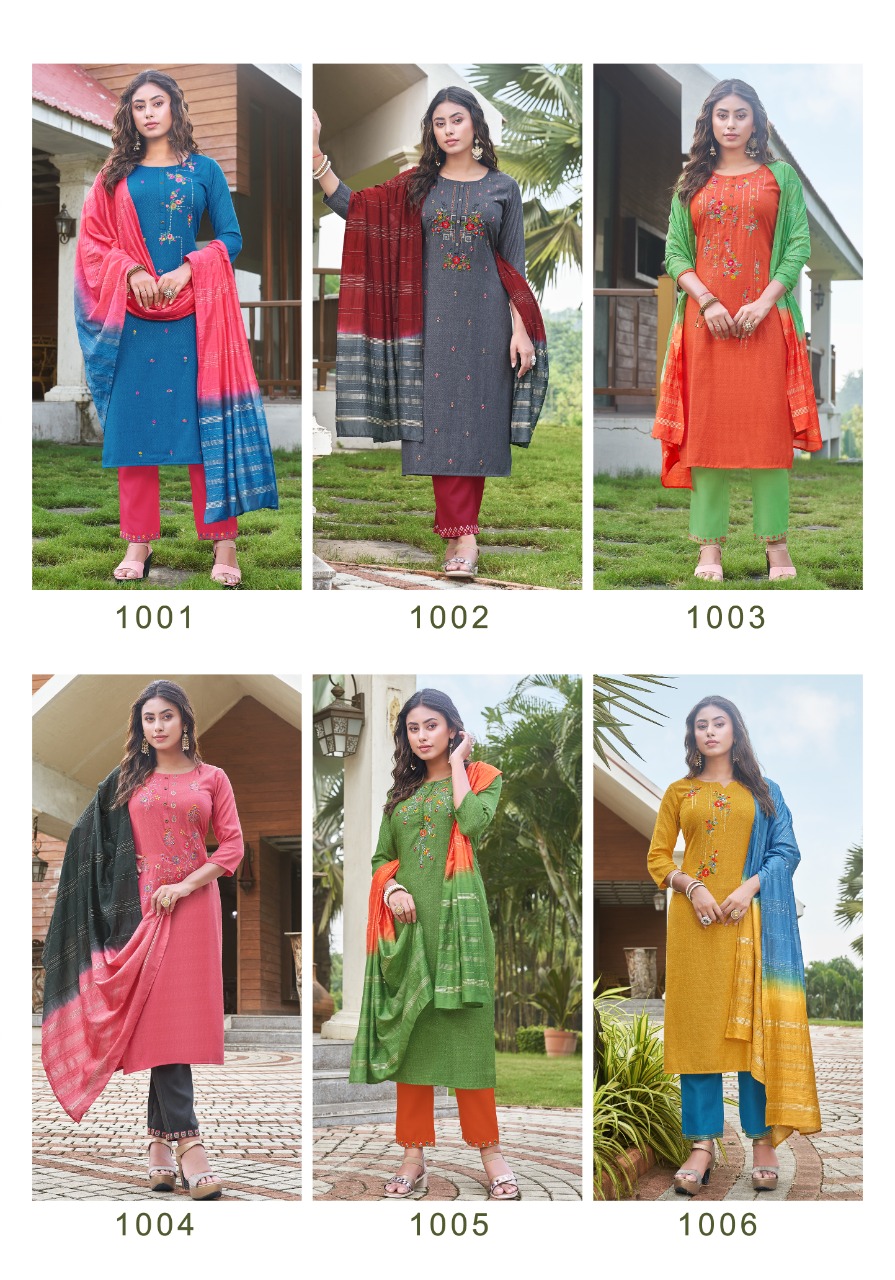 Pink Mirror Roseberry Viscose Fancy Designer Kurtis Bottom And Dupatta Set Wholesaler Surat