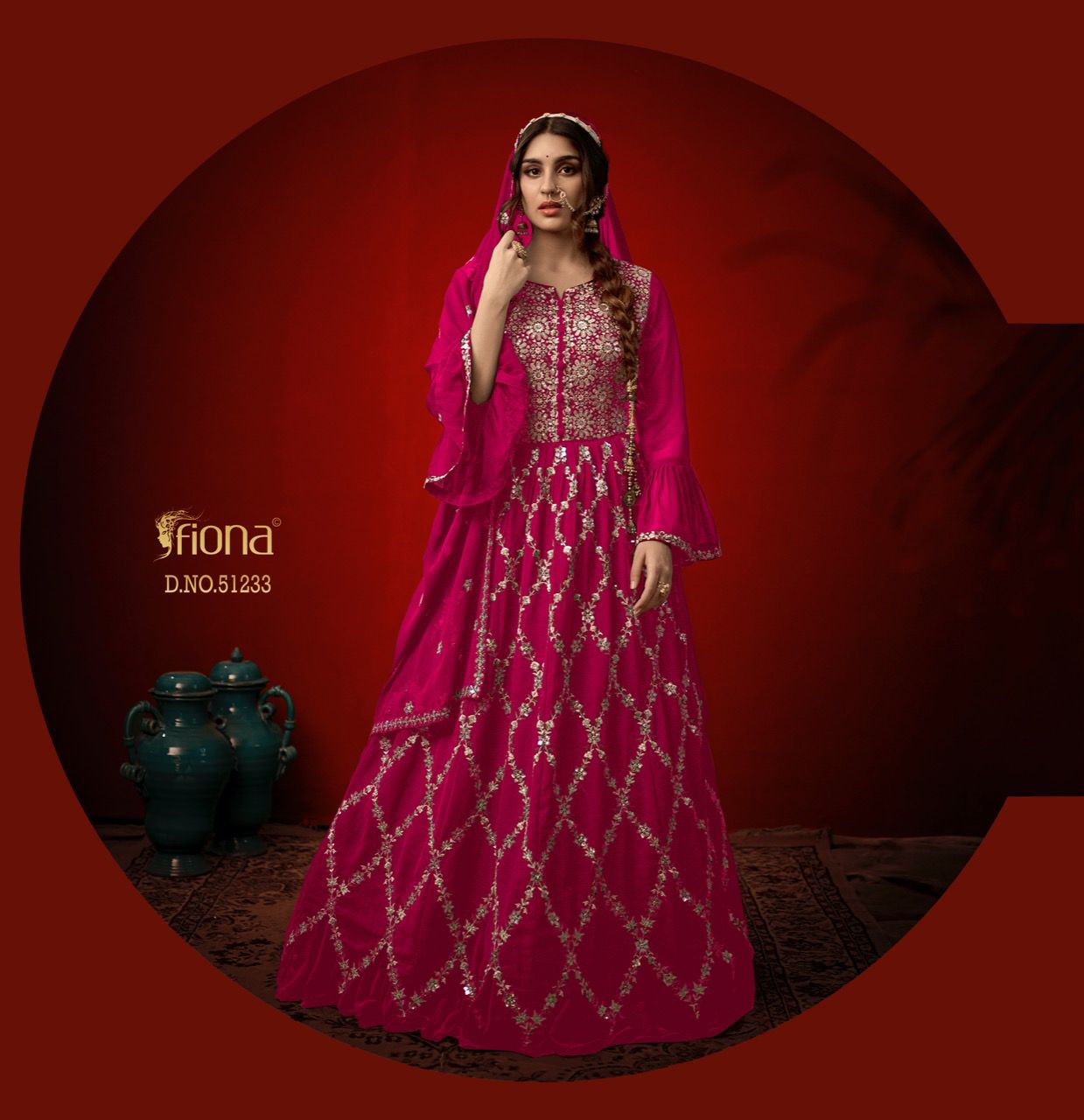 Fiona Sangini Georgette With Heavy Elegant Designer Long Gown With Dupatta Wholesaler Surat