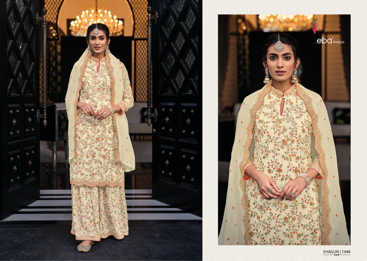 Eba Lifestyle Shagun Georgette With Beautiful Embroidery Designer Suits Wholesaler Surat