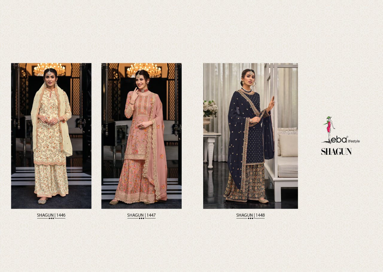 Eba Lifestyle Shagun Georgette With Beautiful Embroidery Designer Suits Wholesaler Surat