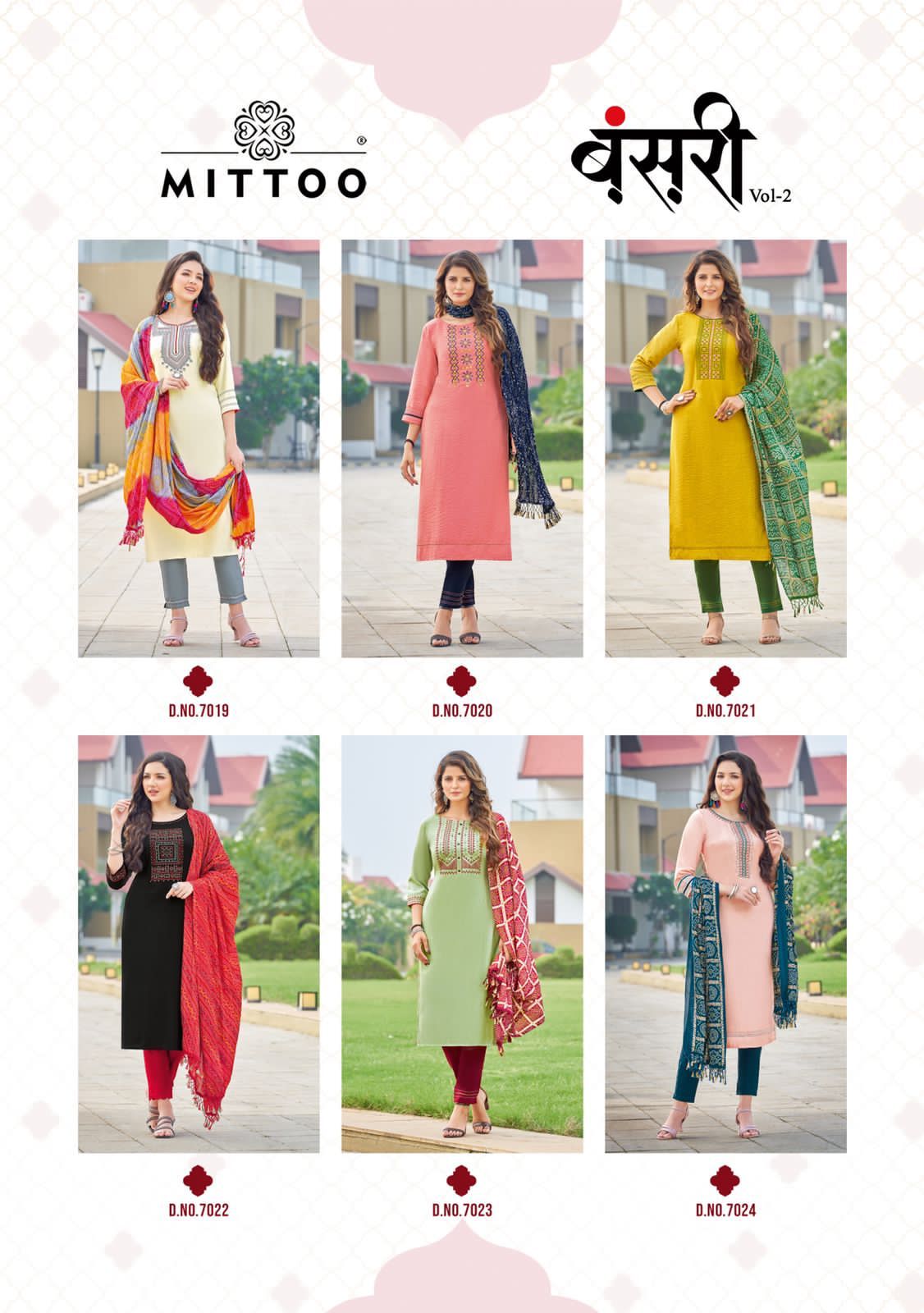 Mittoo Bansari Vol 2 Nylon Viscose With Fancy Designer Kurti Combo Set Wholesaler Surat
