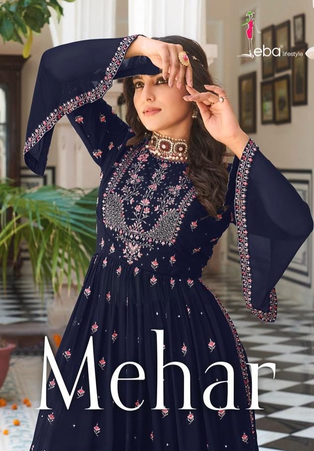 Eba Lifestyle Mehar Vol 1 Georgette With Beautiful Embroidered Ready Made Suits Wholesaler Surat