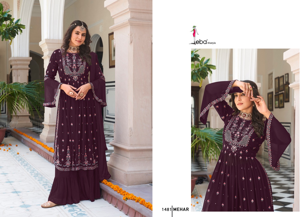 Eba Lifestyle Mehar Vol 1 Georgette With Beautiful Embroidered Ready Made Suits Wholesaler Surat