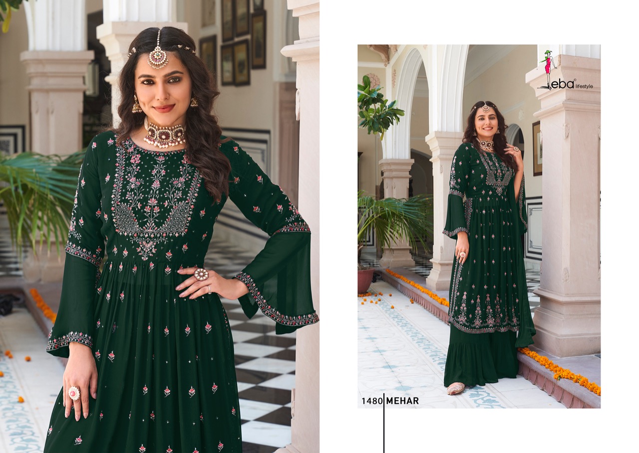 Eba Lifestyle Mehar Vol 1 Georgette With Beautiful Embroidered Ready Made Suits Wholesaler Surat