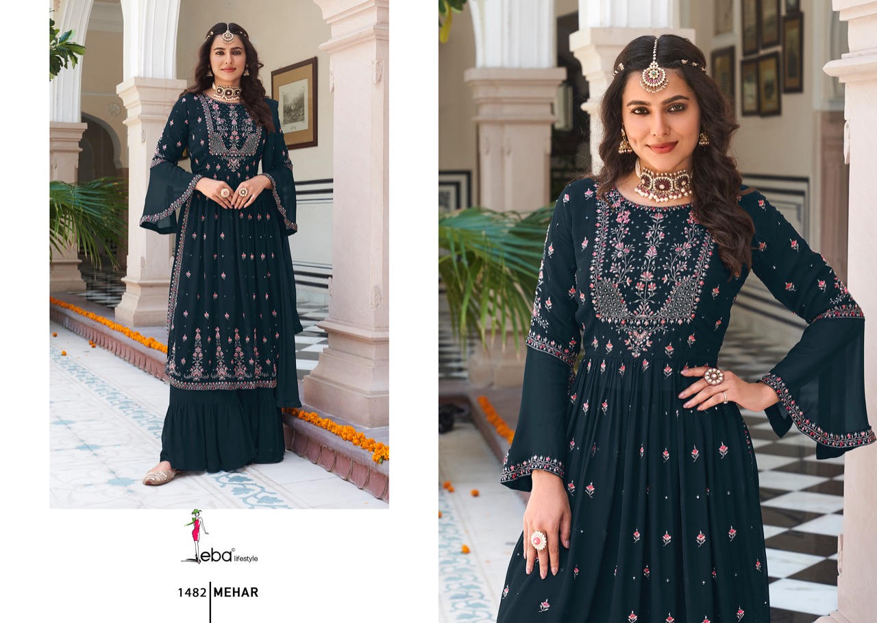 Eba Lifestyle Mehar Vol 1 Georgette With Beautiful Embroidered Ready Made Suits Wholesaler Surat