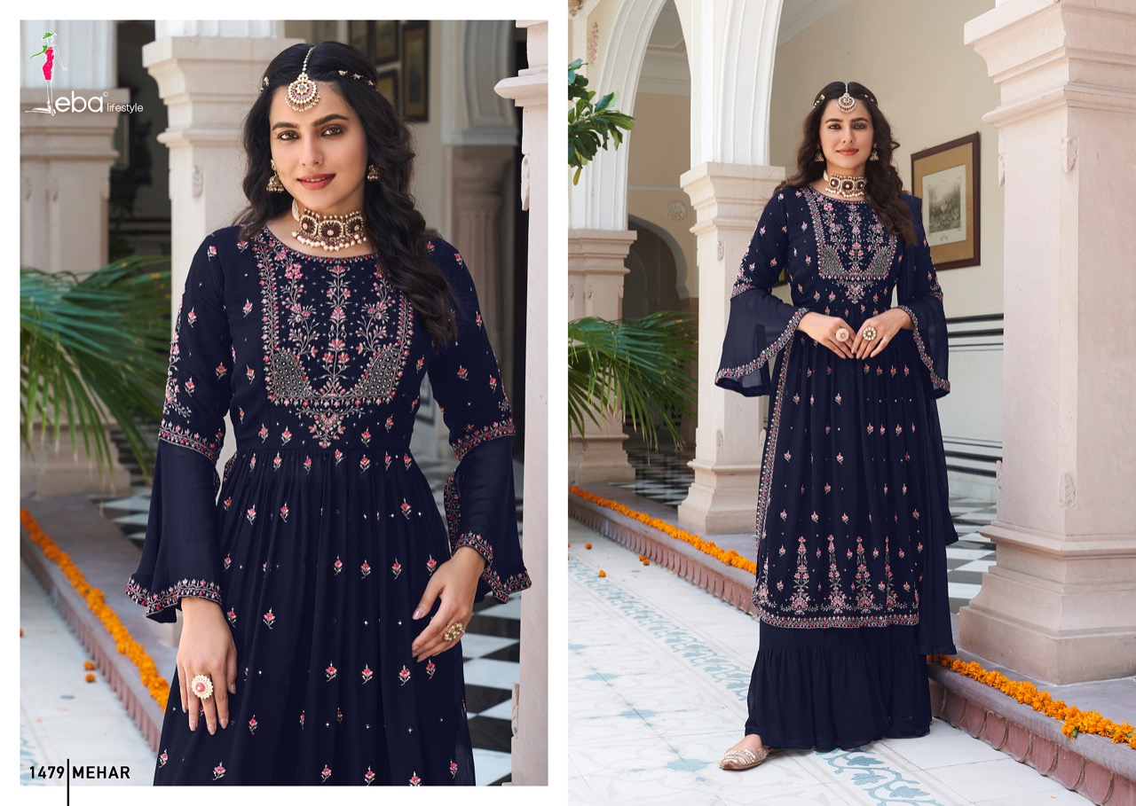Eba Lifestyle Mehar Vol 1 Georgette With Beautiful Embroidered Ready Made Suits Wholesaler Surat