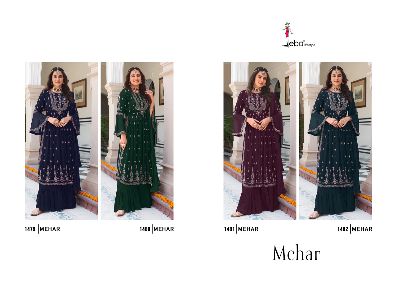 Eba Lifestyle Mehar Vol 1 Georgette With Beautiful Embroidered Ready Made Suits Wholesaler Surat