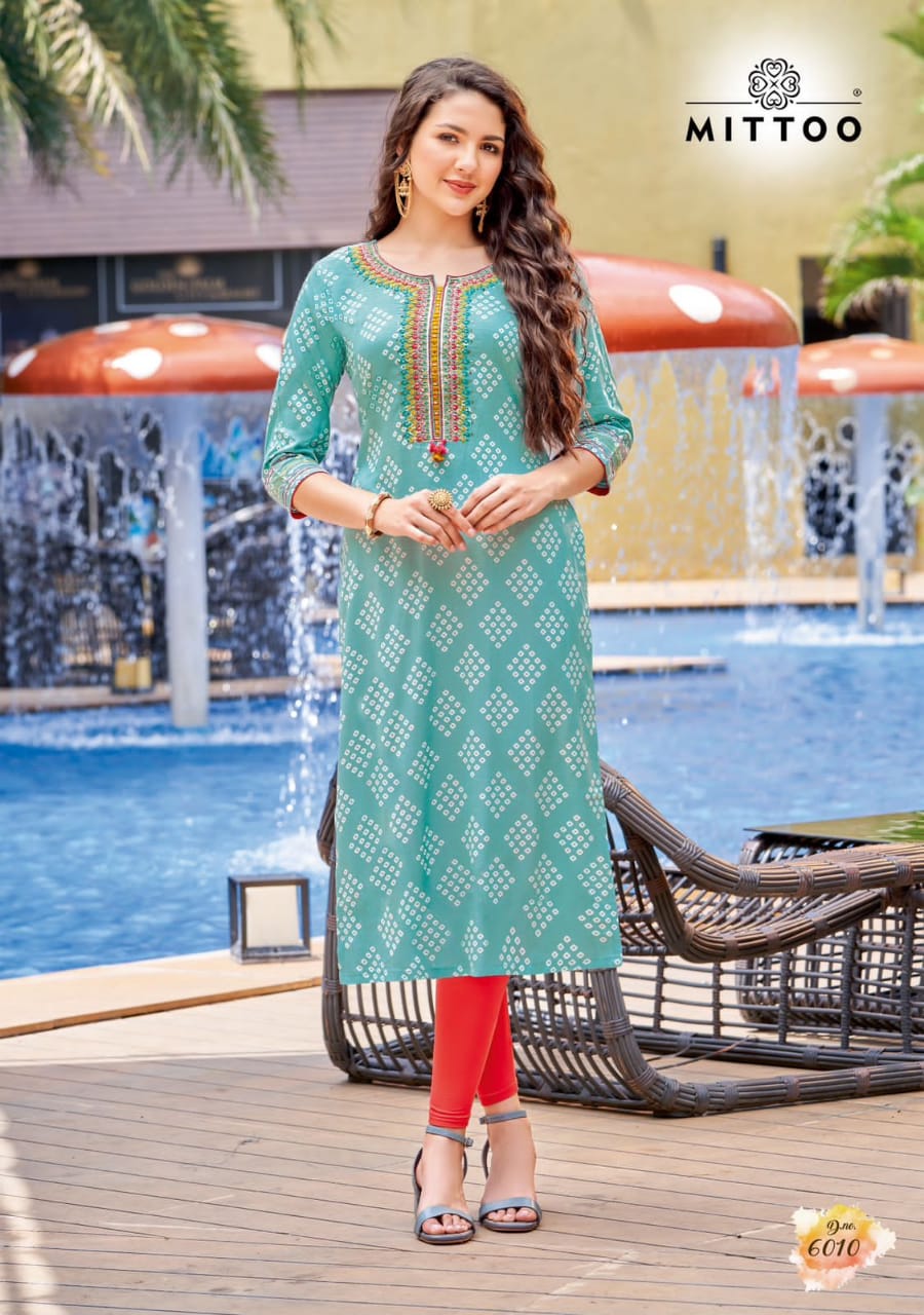 Mittoo Bandhan Vol 2 Rayon Print With Fancy Hand Work Kurtis Wholesaler Surat