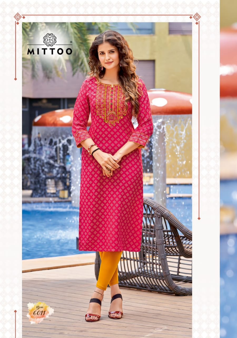 Mittoo Bandhan Vol 2 Rayon Print With Fancy Hand Work Kurtis Wholesaler Surat