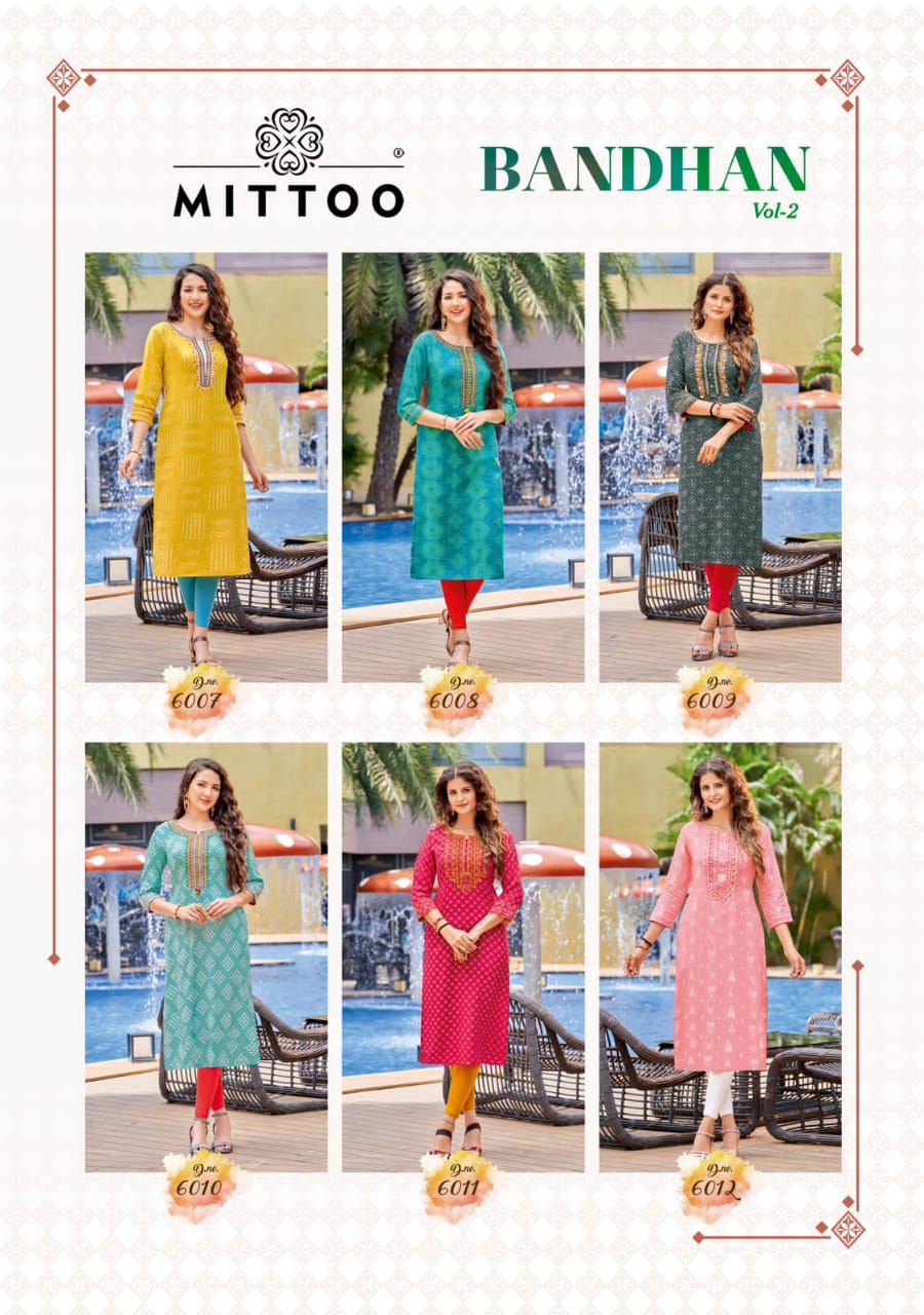 Mittoo Bandhan Vol 2 Rayon Print With Fancy Hand Work Kurtis Wholesaler Surat
