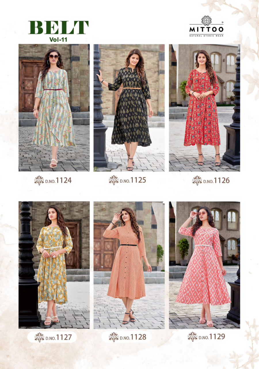 Mittoo Belt Vol 11 Printed Rayon Fancy Kurtis Wholesaler Surat
