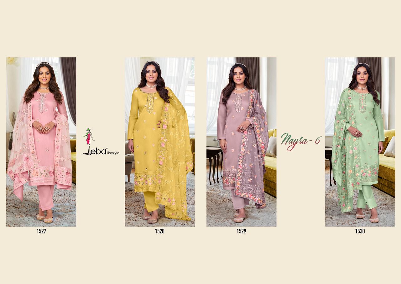 Eba Lifestyle Nyra Vol 6 Viscose Silk Beautiful Embroidery Designer Suits Wholesaler Surat