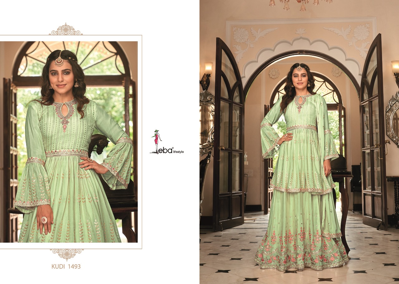 Eba Lifestyle Kudi Chinon Beautiful Designer Ready Made Suits Wholesaler Surat