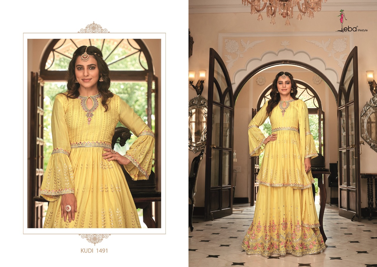 Eba Lifestyle Kudi Chinon Beautiful Designer Ready Made Suits Wholesaler Surat