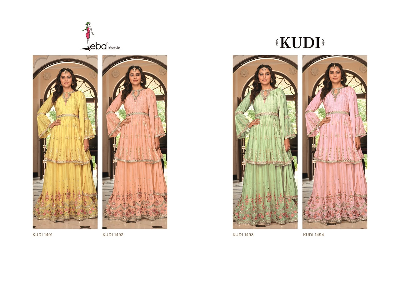 Eba Lifestyle Kudi Chinon Beautiful Designer Ready Made Suits Wholesaler Surat