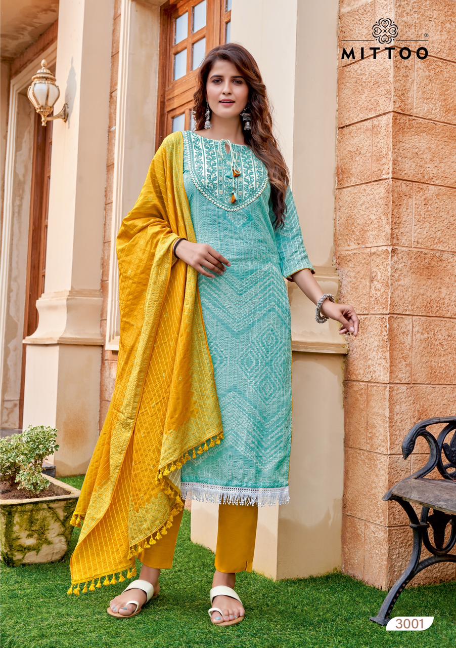 Mittoo Kum Kum Muslin Weaving Embroidery Designer Kurti Combo Set Wholesaler Surat
