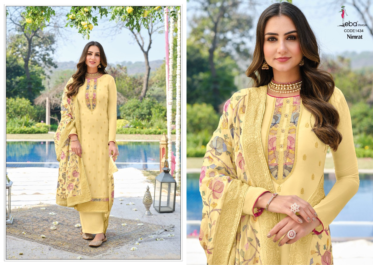Eba Lifestyle Nimrat Viscose With Heavy Embroidery Designer Salwar Suits Wholesaler Surat