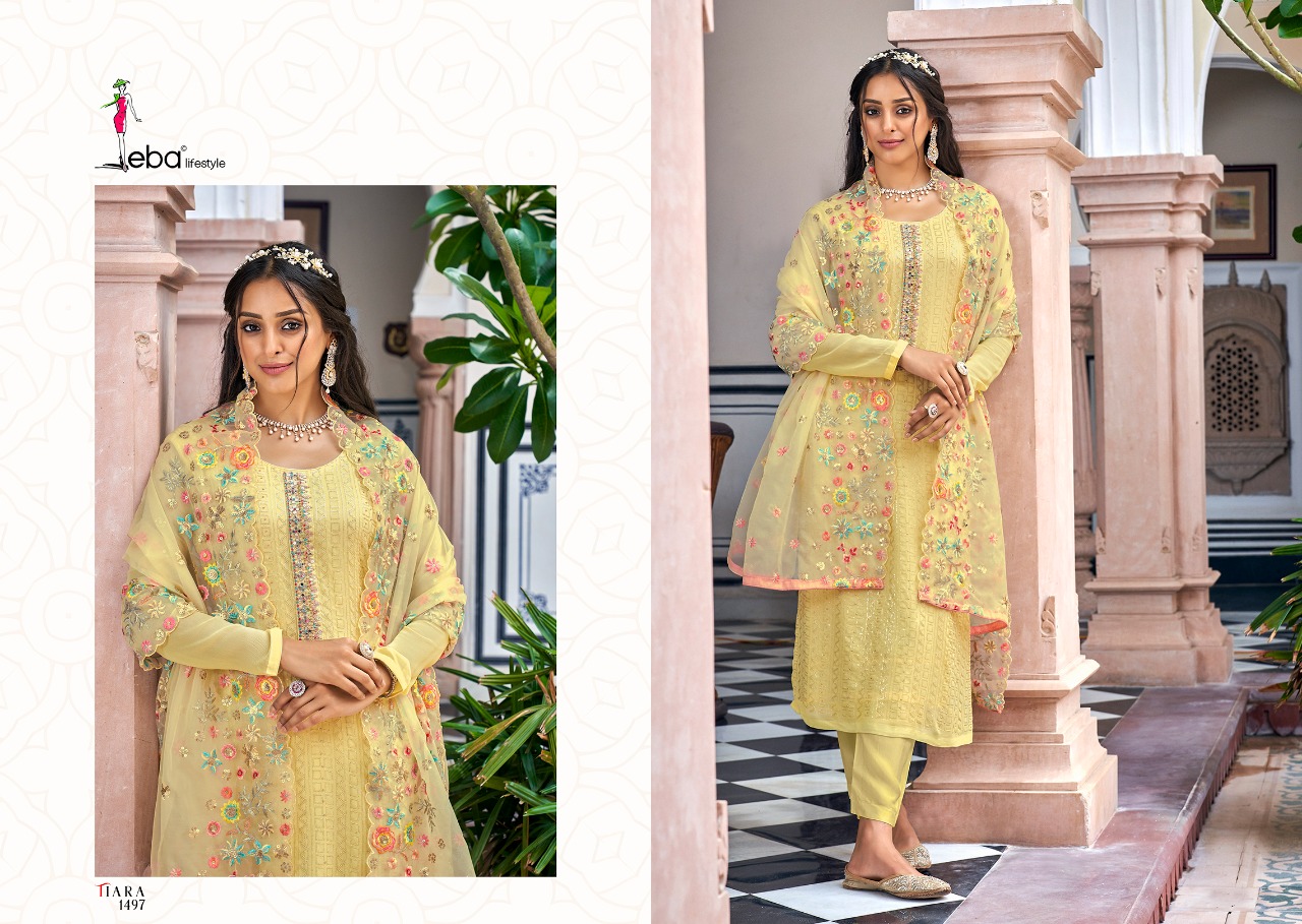 Eba Lifestyle Tiara Georgette With Beautiful Embroidery Desinger Suits Wholesaler Surat