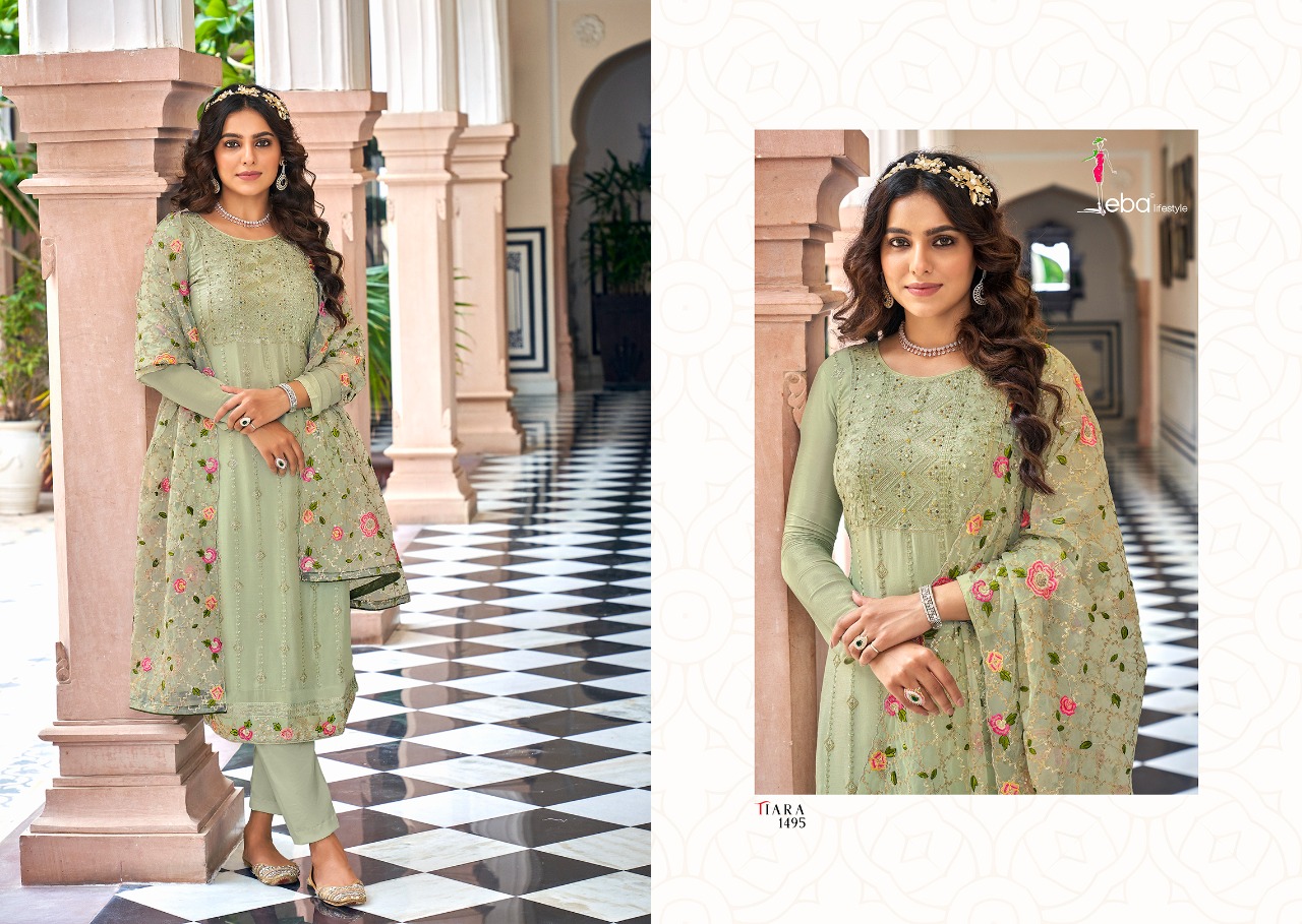 Eba Lifestyle Tiara Georgette With Beautiful Embroidery Desinger Suits Wholesaler Surat