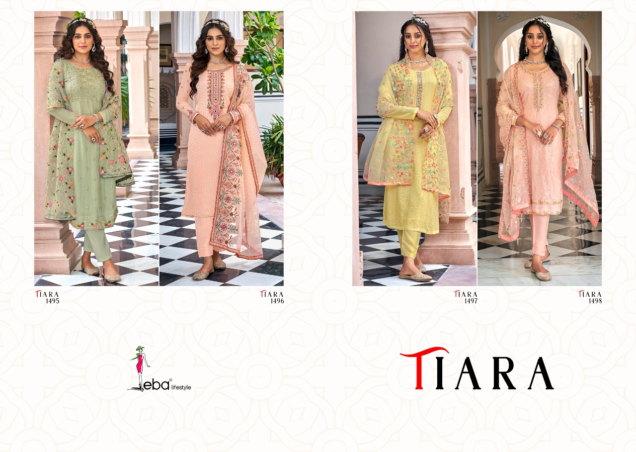 Eba Lifestyle Tiara Georgette With Beautiful Embroidery Desinger Suits Wholesaler Surat