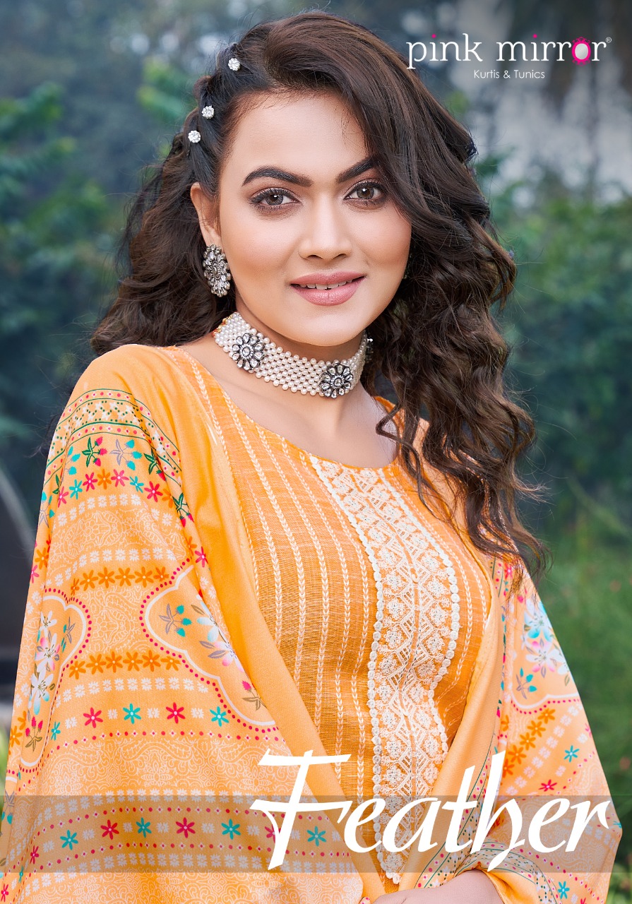 Pink Mirror Feather Viscose Cotton Fancy Embroidery Kurti Combo Set Wholesaler Surat