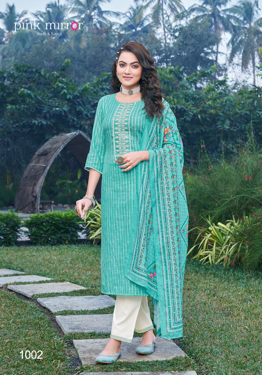Pink Mirror Feather Viscose Cotton Fancy Embroidery Kurti Combo Set Wholesaler Surat