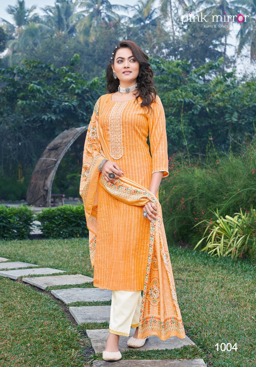 Pink Mirror Feather Viscose Cotton Fancy Embroidery Kurti Combo Set Wholesaler Surat