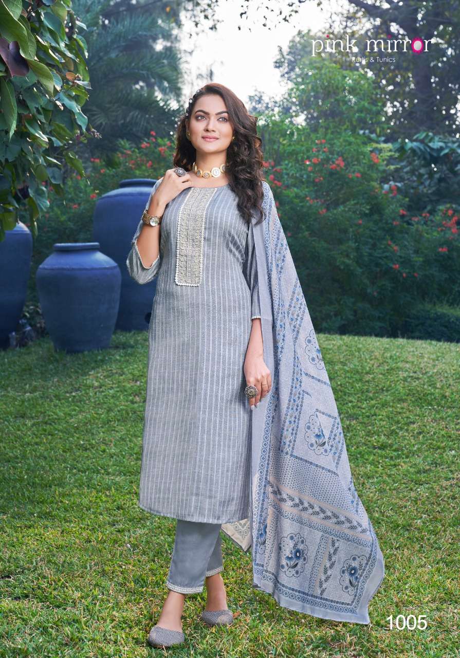Pink Mirror Feather Viscose Cotton Fancy Embroidery Kurti Combo Set Wholesaler Surat