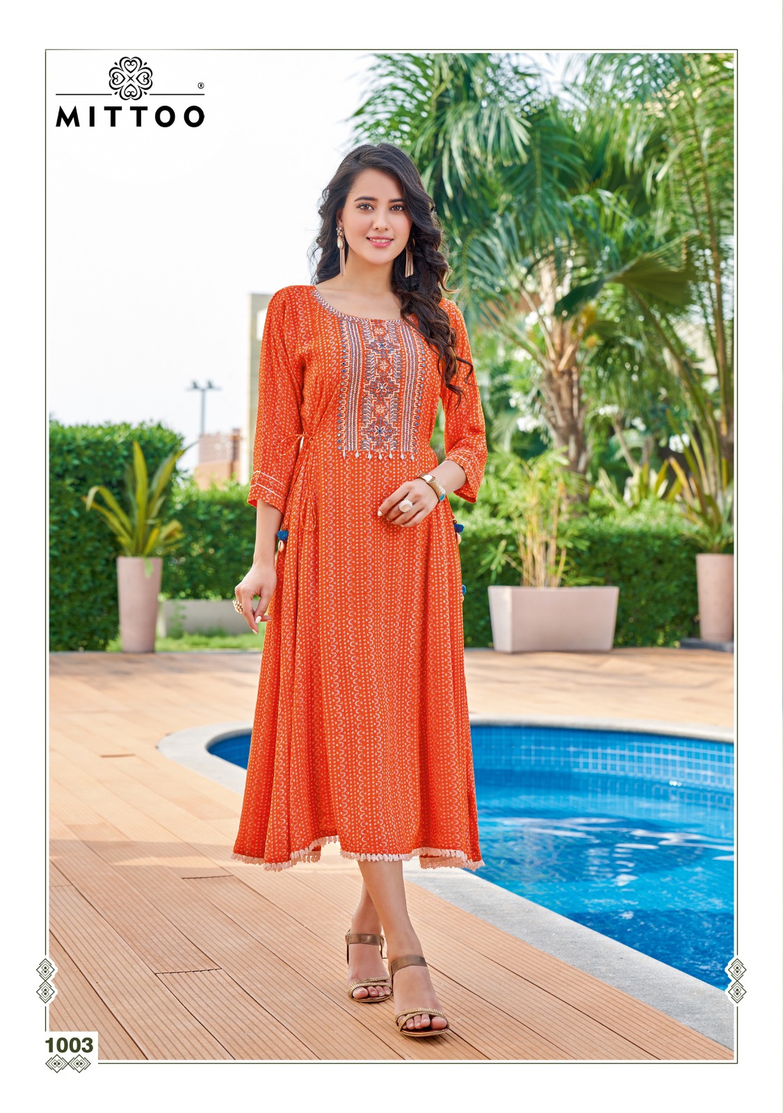 Mittoo Kanika Rayon Printed Fancy Party Wear Kurtis Wholesaler Surat