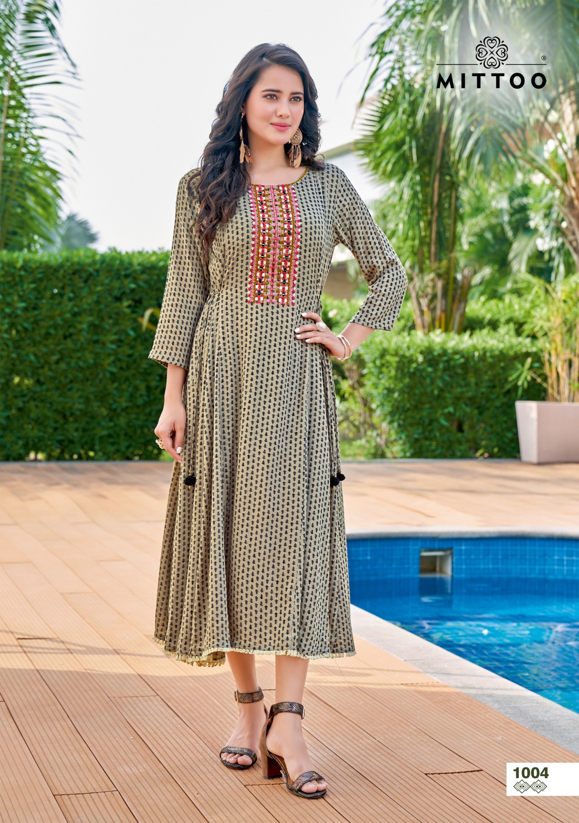 Mittoo Kanika Rayon Printed Fancy Party Wear Kurtis Wholesaler Surat