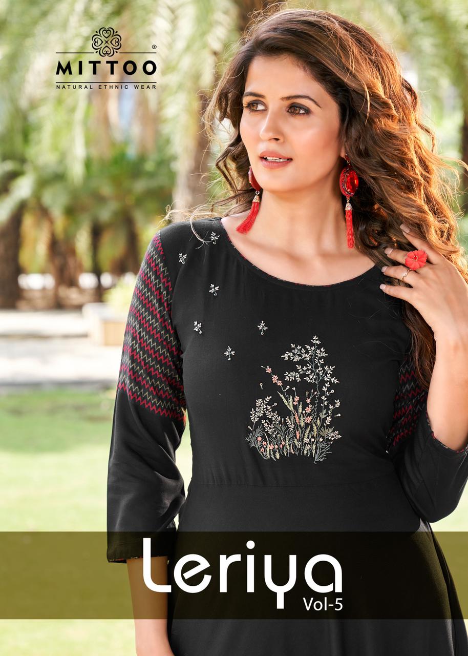 Mittoo Leriya Vol 5 Rayon Print With Fancy Designer Long Kurtis Wholesaler Surat