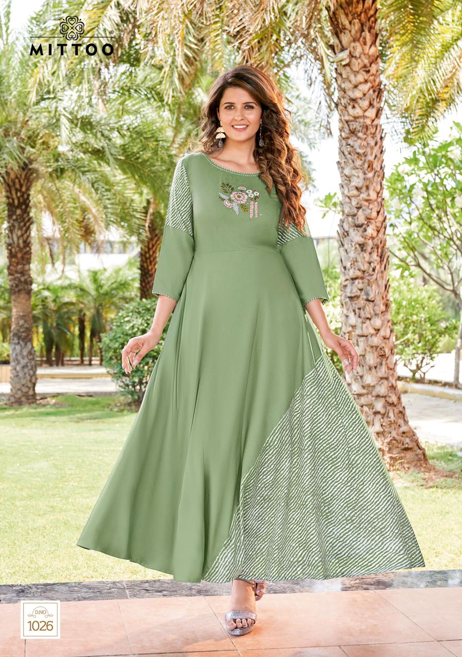 Mittoo Leriya Vol 5 Rayon Print With Fancy Designer Long Kurtis Wholesaler Surat