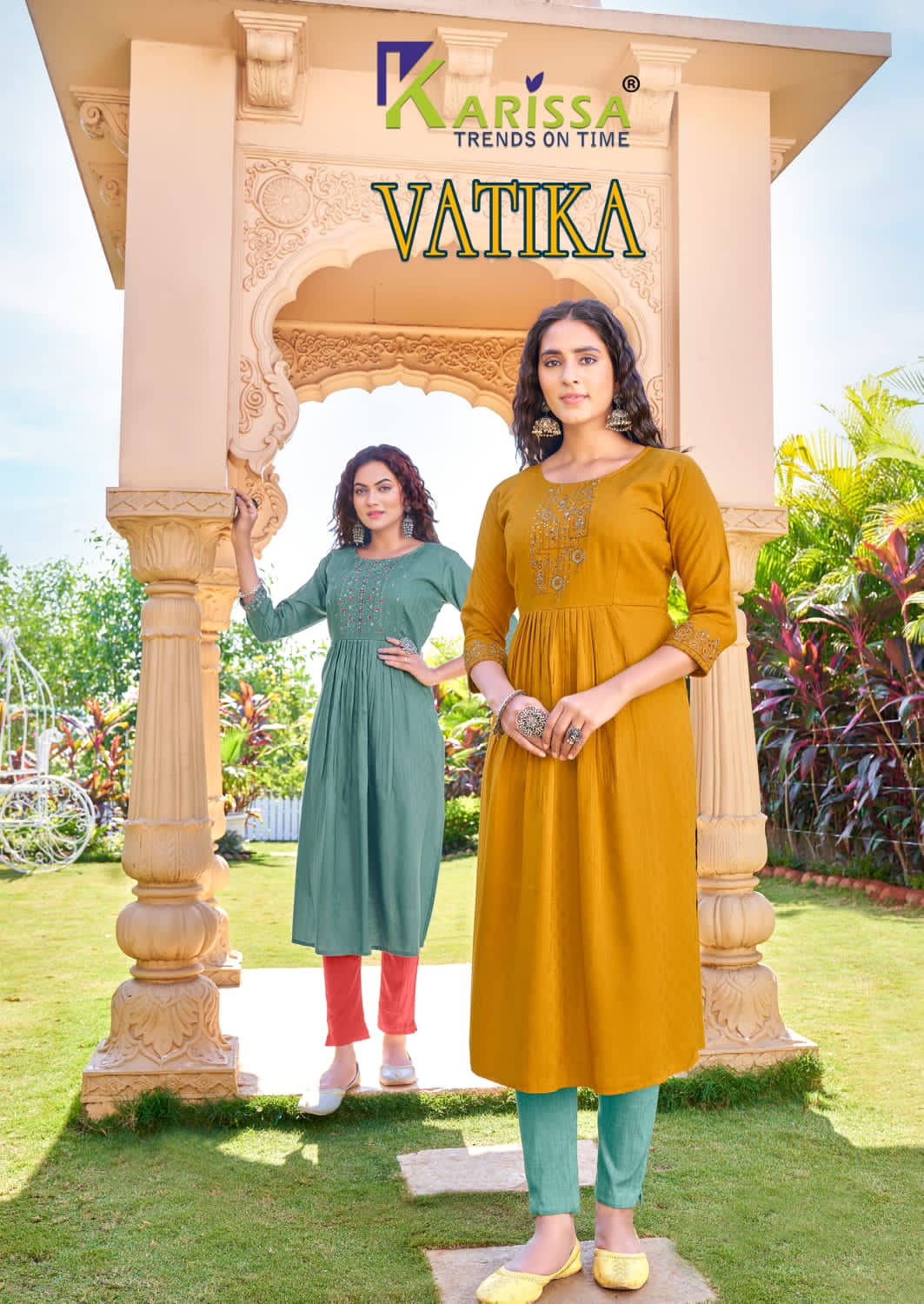Karissa Vatika Rayon Fancy Designer Nyra Cut Pattern Kurtis Wholesaler Surat