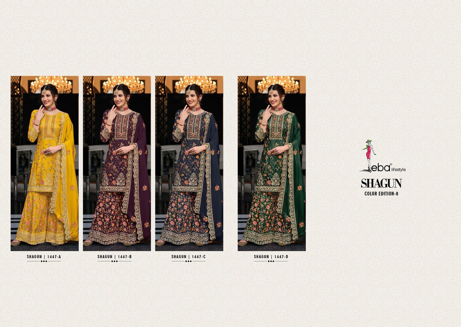 Eba Lifestyle Shagun Color Edition Vol 8 Chinon Heavy Embroidered Salwar Suits Wholesaler Surat