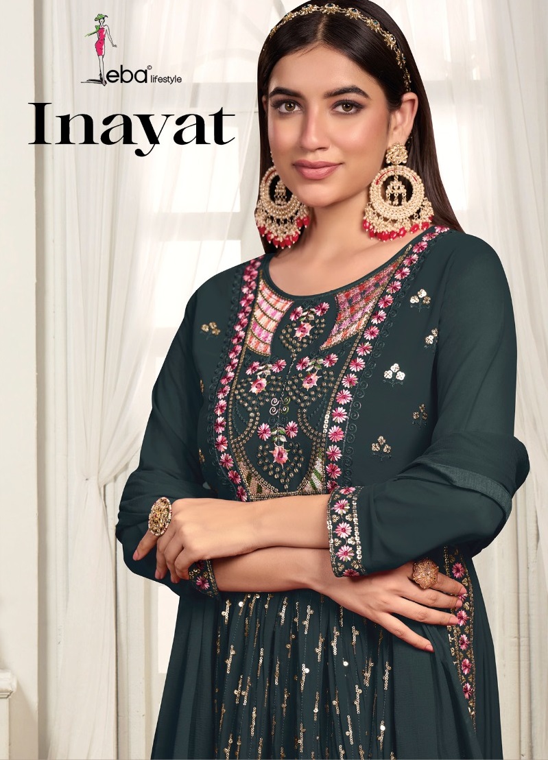 Eba Lifestyle Inayat Blooming Georgette With Embroidery Designer Ready Made Suits Wholesaler Surat